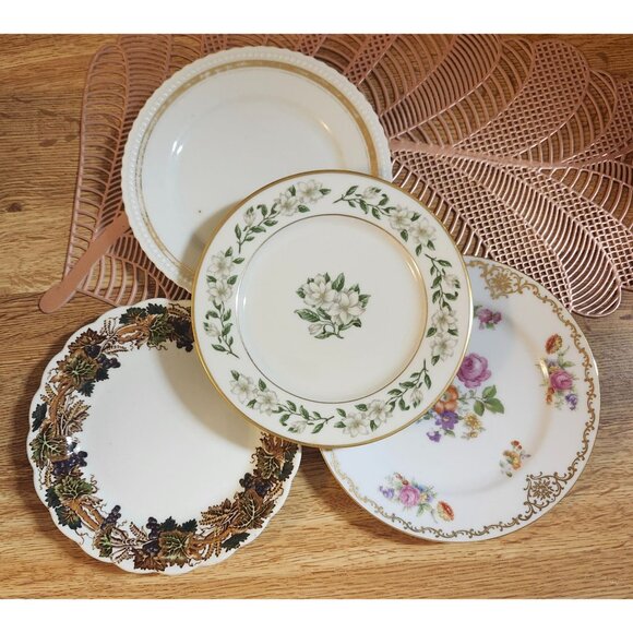 4- Mismatched Fine China Dessert Cake Plates ~6" Gold Accents Porcelain Eclectic - Picture 5 of 5